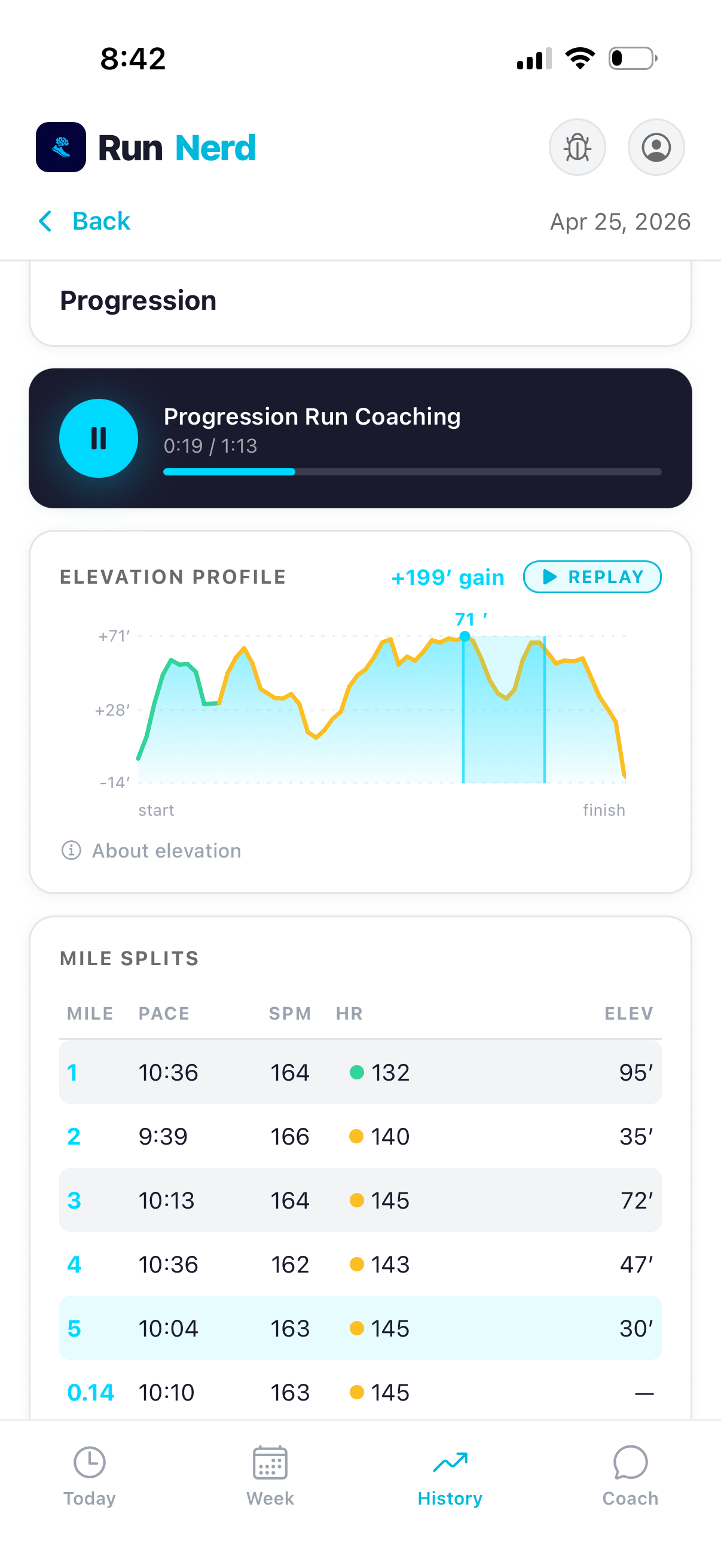 RunNerd audio coaching player mid-playback