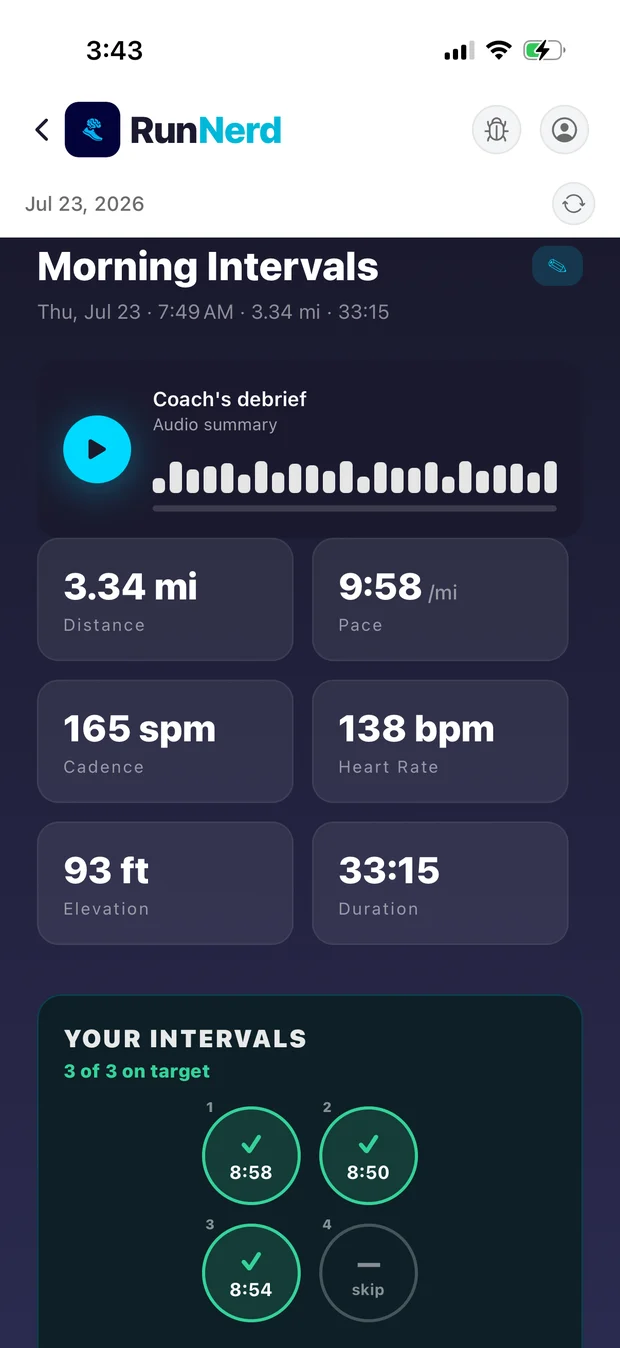 Run recap with audio debrief