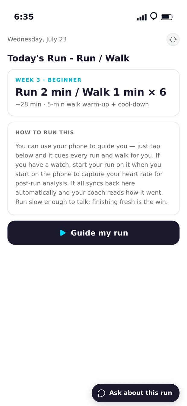 Run/Walk run detail with Guide my run